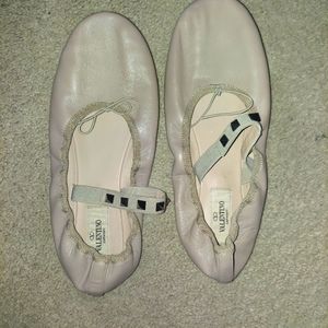 Valentino Garavani Poudre Rockstud Ballet Leather Ballerina Flats